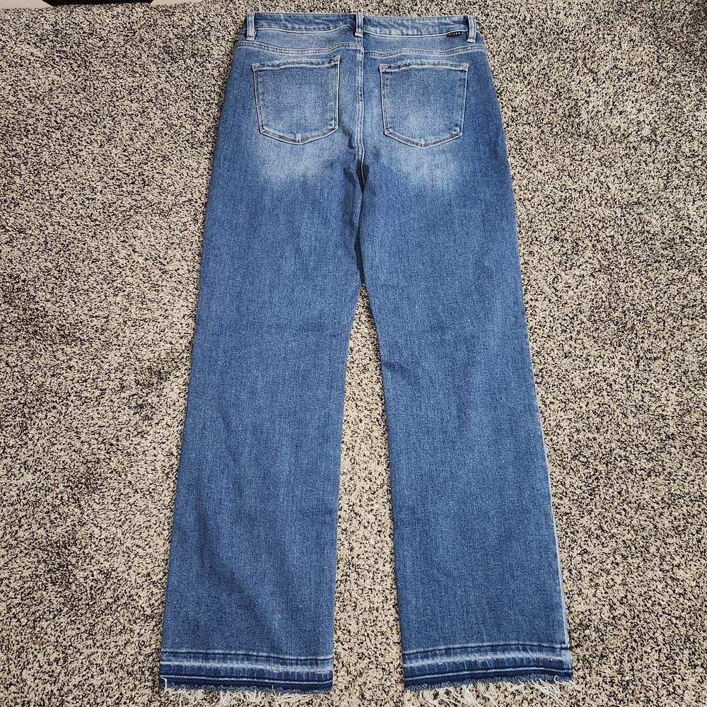 Risen Hi Rise Straight Leg Jeans Faded Front Stretch Rawhem Frayed Womens 15/32 - Picture 6 of 8